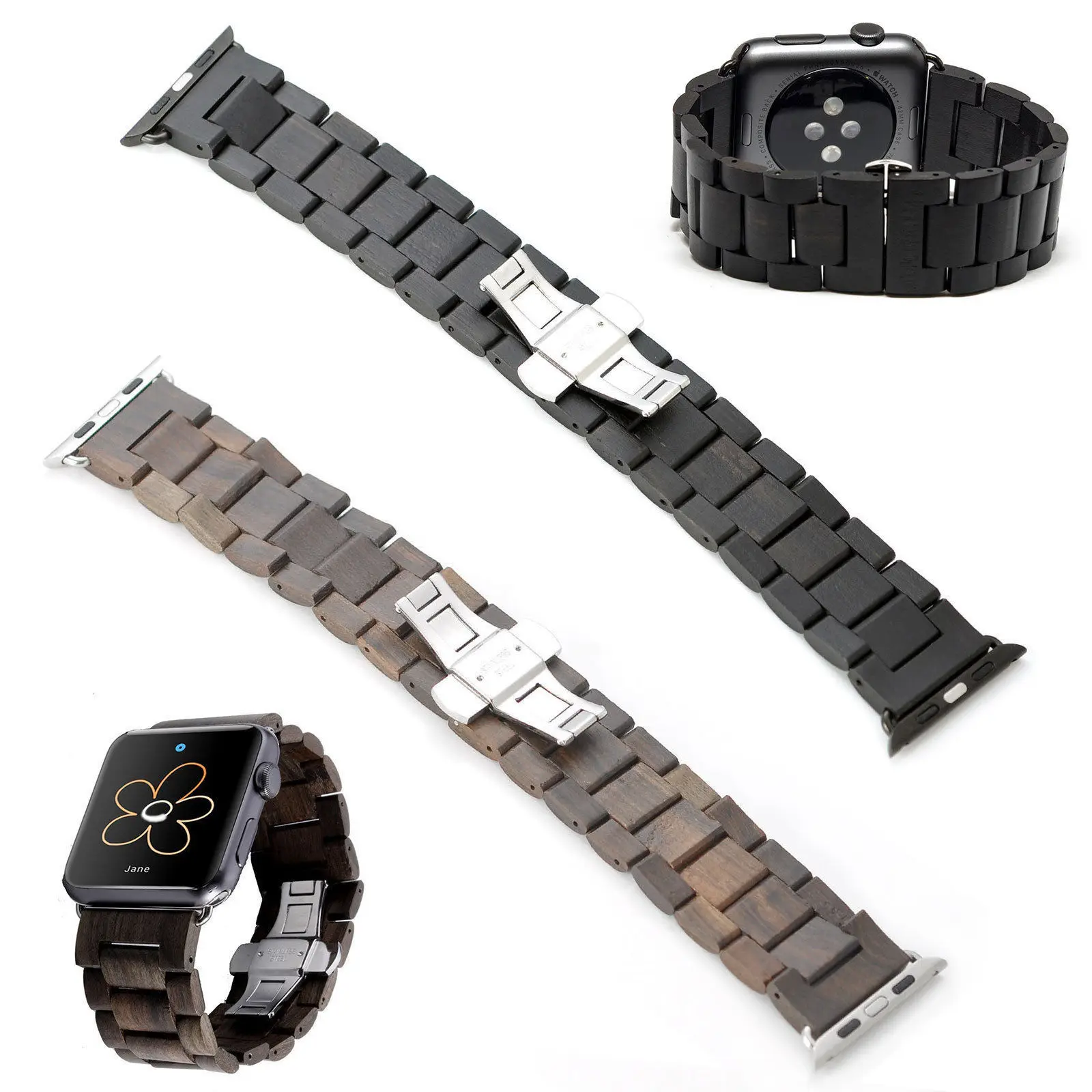 Деревянный ремешок для Apple Watch Series 4 3 2 1 браслет iWatch 38 мм 40 42 44 с застежкой бабочкой