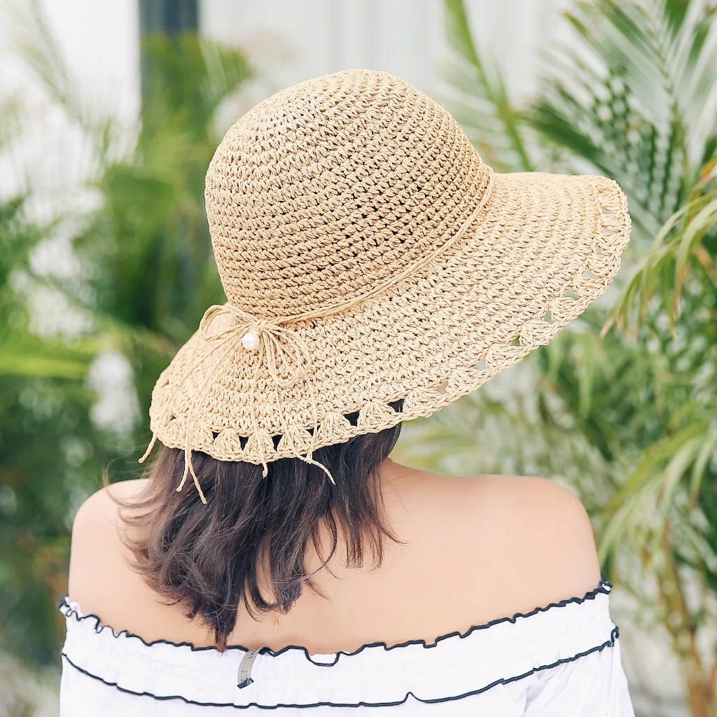 Солнечные шляпы для женщин летняя ручная работа жемчужная пляжная шляпа