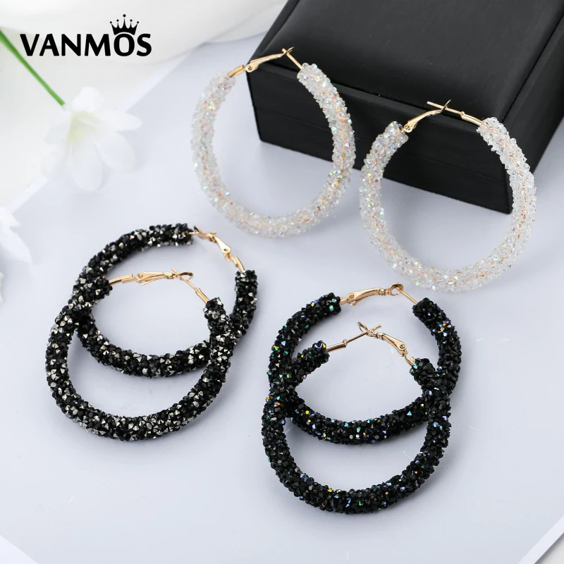Vanmos круглые блестящие очаровательные серьги-кольца хрусталь стразы подвеска