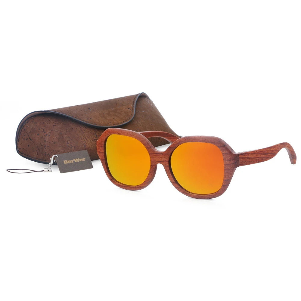orange lens withcase BerWer новые оригинальные деревянные Солнцезащитные очки женские ручной работы ретро солнцезащитные очки в деревянной оправе Oculos для дропшиппинг с пробковым солнцезащитным чехлом - Цвет линз: orange lens withcase