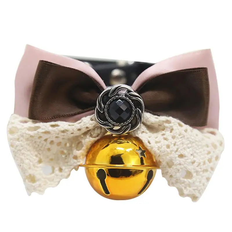 Pink Golden bell Милые домашние животные, кошки, собаки, регулируемый воротник, кожаный галстук-бабочка, галстук в клетку, кружевной бант с колокольчиком для свадебной вечеринки, галстук для ухода за кошкой, собакой - Цвет: Pink Golden bell