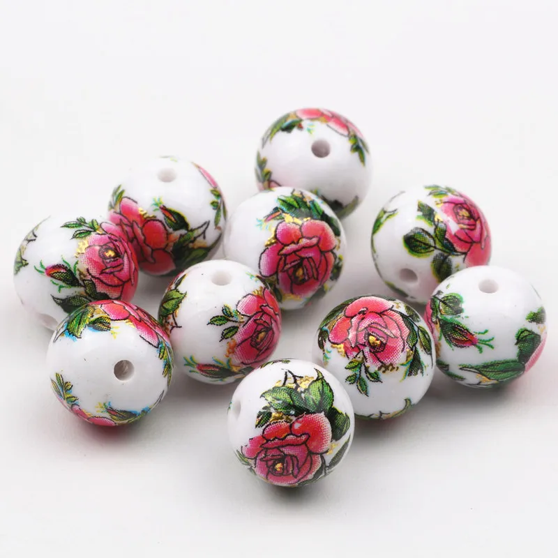 

12mm Acrylic Beads Printed Flower Drawing Handmade Round Beads For Jewelry Making 30pcs/lot