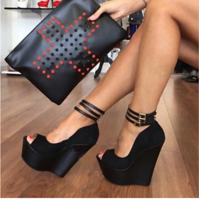 

Туфли на ультравысоком каблуке женские туфли на танкетке высотой 16 см и 4,5 см; цвет черный, красный; большие размеры на заказ