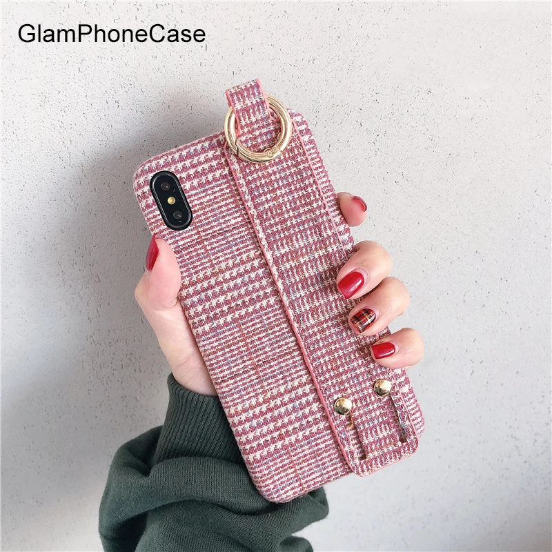 GlamPhoneCase розовый клетчатый тканевый чехол для телефона iPhone XS Max XR 8 8plus 7 7plus 6/6S Plus