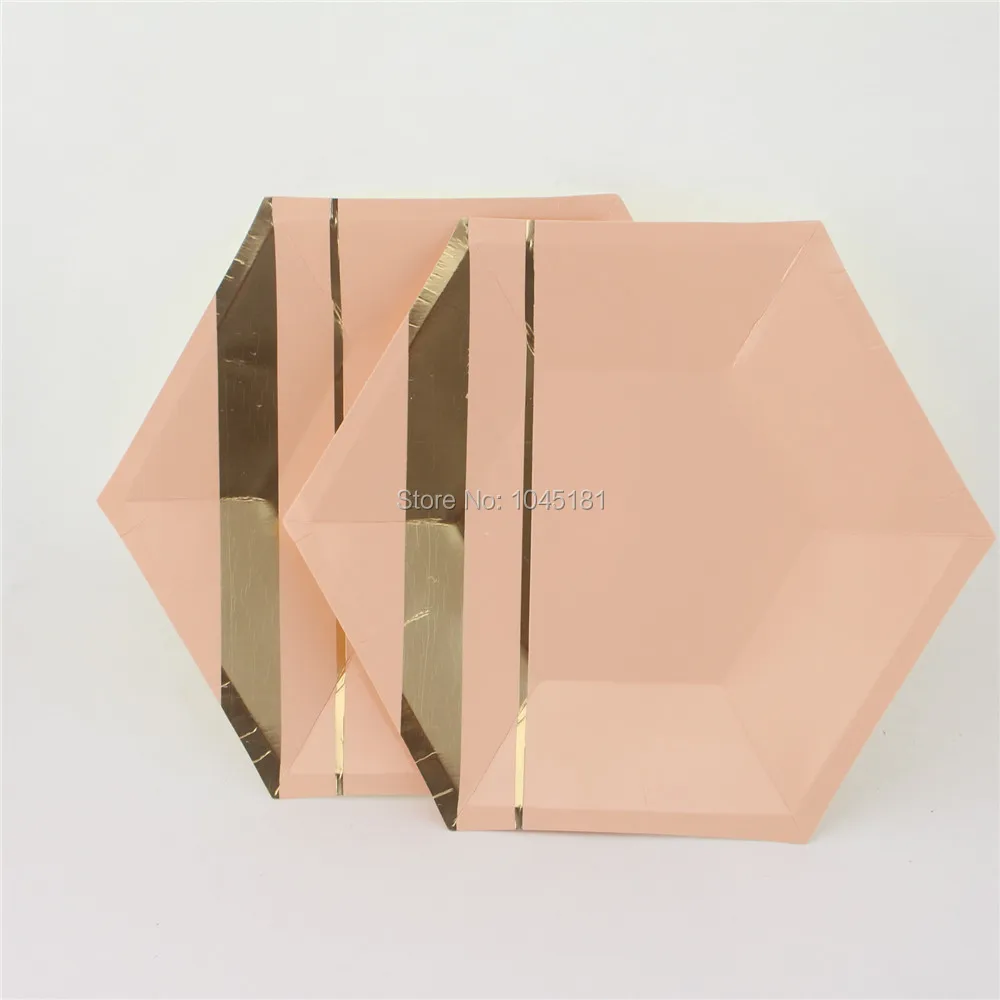 Розовые салатные тарелки для торта и напитки конфетные чашки вечеринок золотая