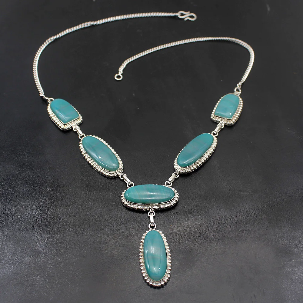 

New Arrival Green Botswana Agate925 Sterling Silver Color Pendant Necklace Women Jewelry 20 Inch TF844