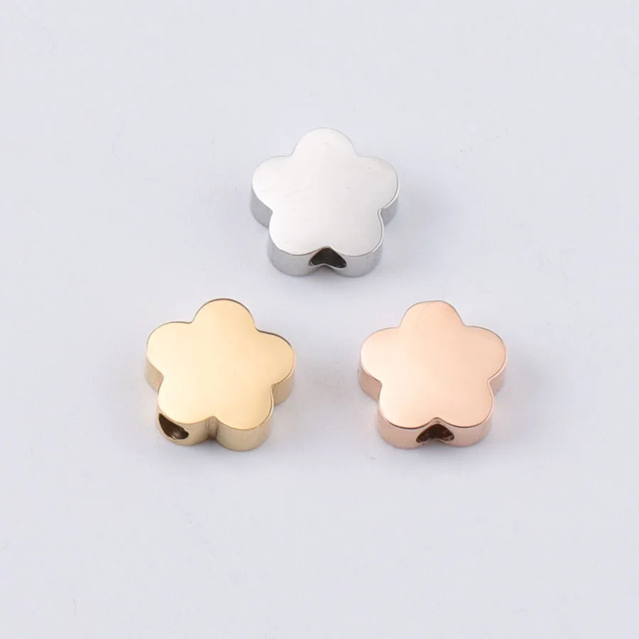 

100% Stainless Steel Mini Flower Bead For Jewelry Making Metal Flower Side Beads Mirror Polished Wholesale 30pcs