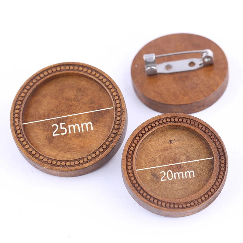 

reidgaller 5pcs 20mm 25mm round wood cabochon brooch base settings diy blank stainless steep pin backs diy basis for brooches