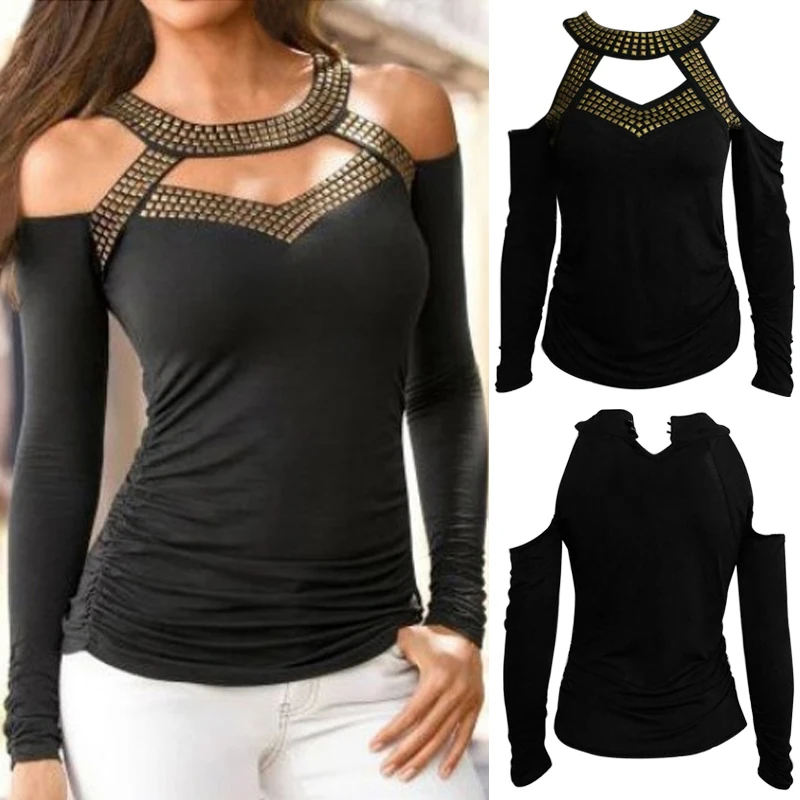 2018 летние женские длинный рукав с плеча дамы Топы Blusas Блузки Femme Slim Fit Винтаж