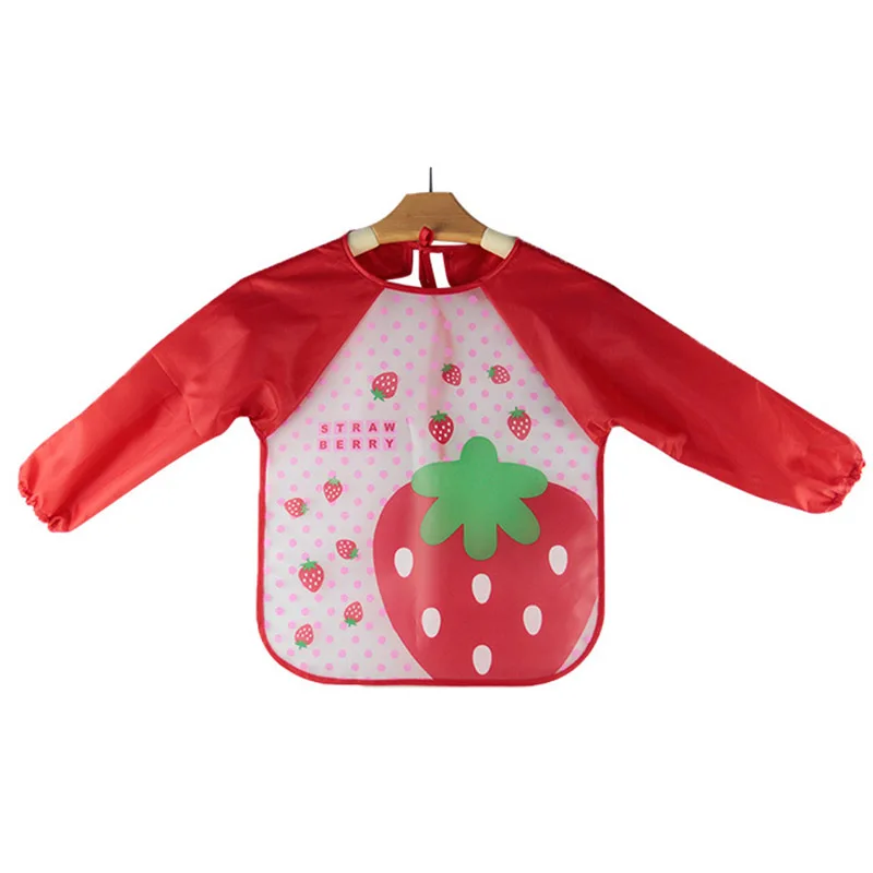 red strawberry Прекрасные Детские Мультяшные нагрудники животные водонепроницаемый передник с длинными рукавами нагрудники детское питание малыша халат Burp одежда Baberos Bavoir - Цвет: red strawberry
