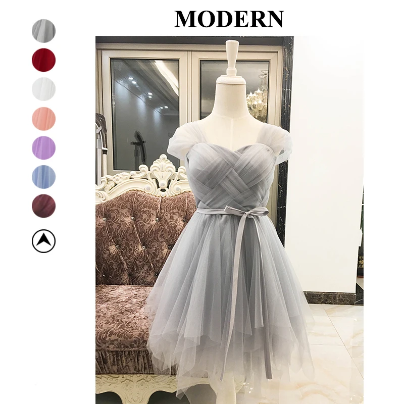 Платья для подружек невесты Короткое свадебное платье серого цвета с