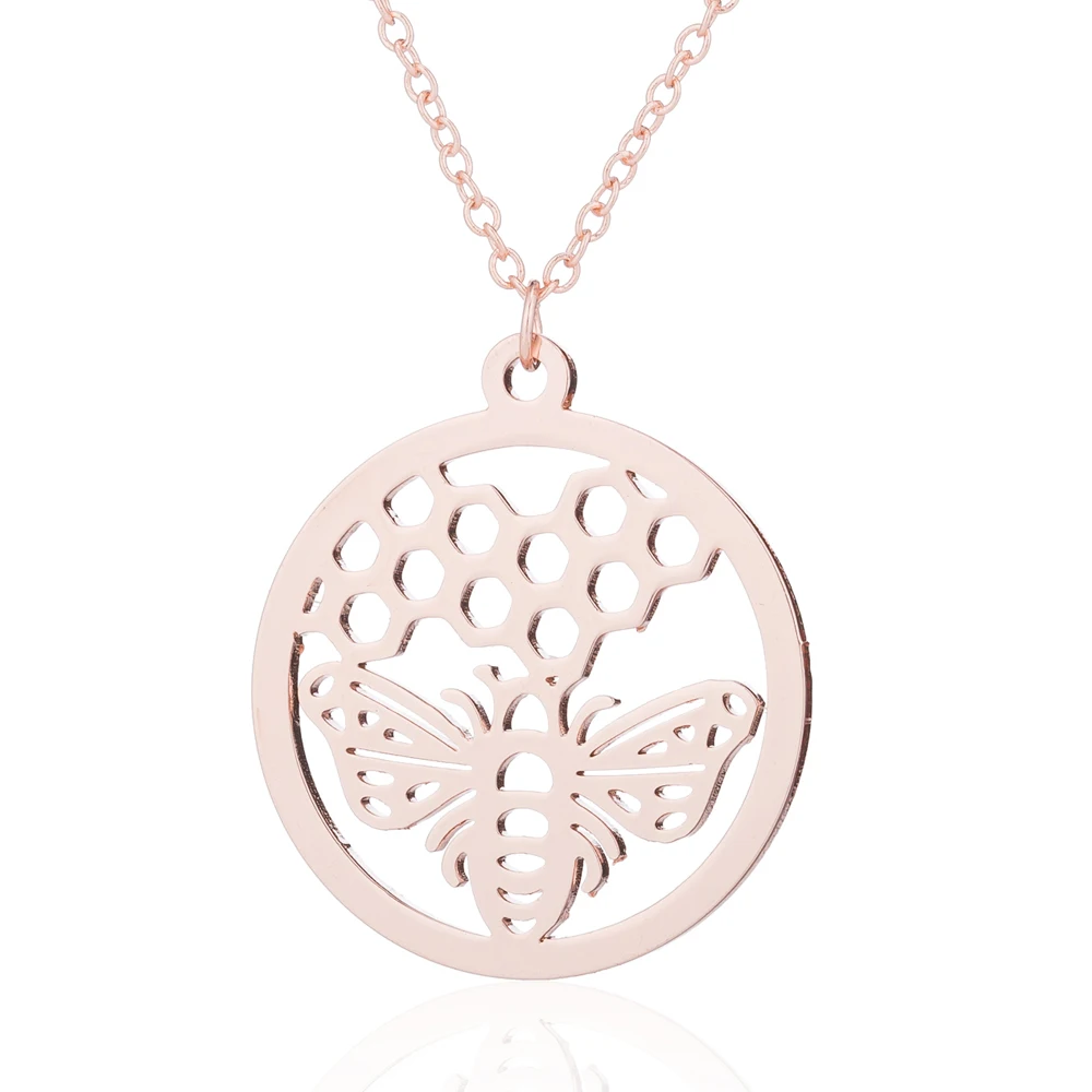 Классическое золотистое ожерелье с подвеской в форме сот и пчелы для женщин