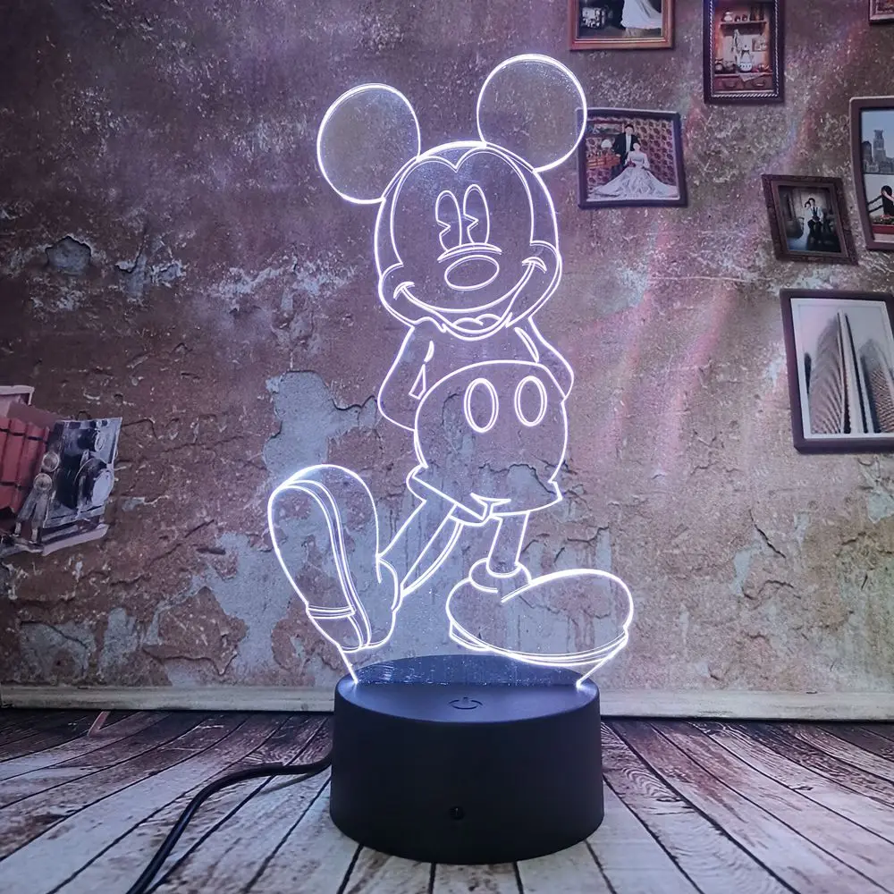 Прямая поставка Милая лампа с Микки Маусом 3D ночные светильники 7 Авто Цвет