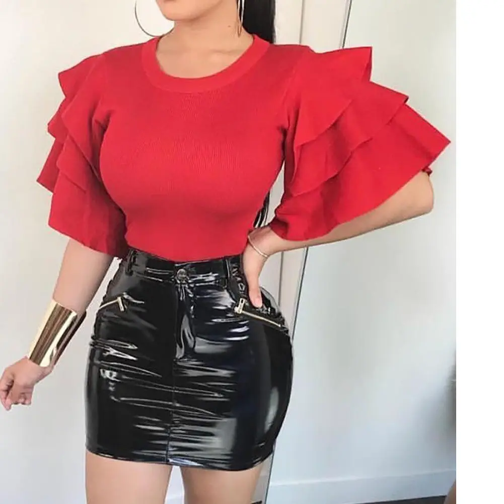 2018 Womens Short Sleeve Blouse Peplum Summer Tops Ladies Long Office Shirts Plus Size Ruffle Femme | Женская одежда