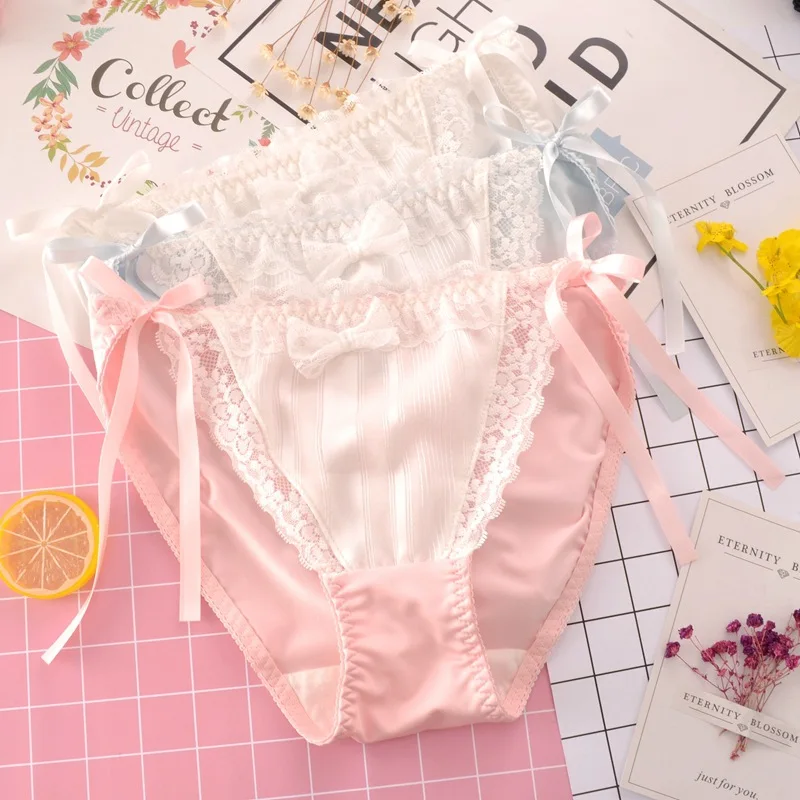 Japanese style sexy underwear bandage bow milk silk thong panty bragas culotte femme perizoma majtki tanga mujer |