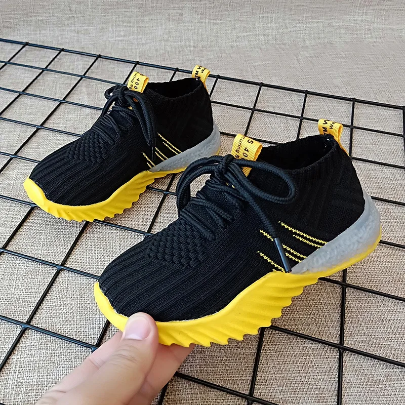 2021 Boys Girls Mesh Knitting Lace-Up Sneakers Toddler/Little/Big Kid Fashion Trendy Trainers Children School Breathable Shoes | Детская