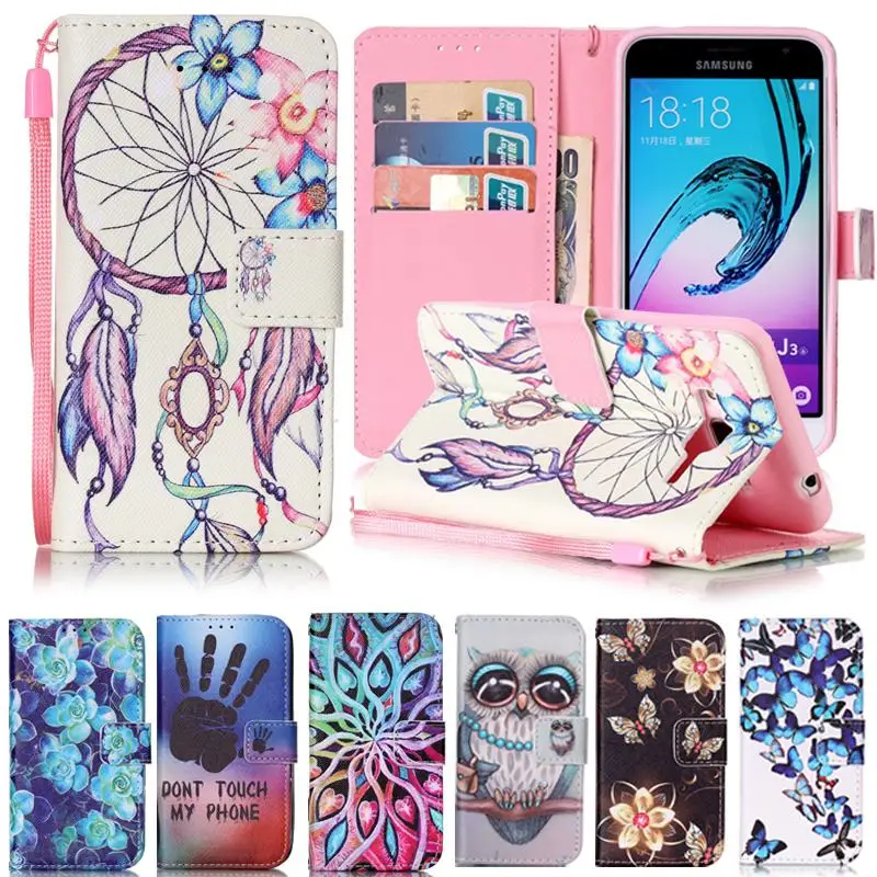 Для Coque Samsung Galaxy J3 случай кожаный бумажник откидная крышка 6 2016 милый мультфильм