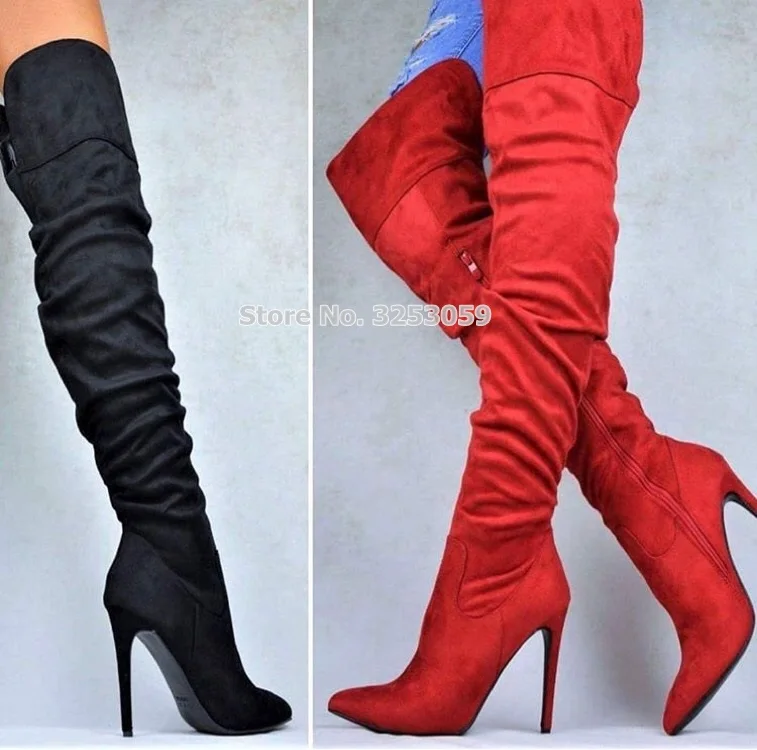 Women Chic Suede Thigh High Boots Thin High Heels Dress Pumps Nightclub Girls Dancing Boots Gladiator Shoes Dropship Real Photo