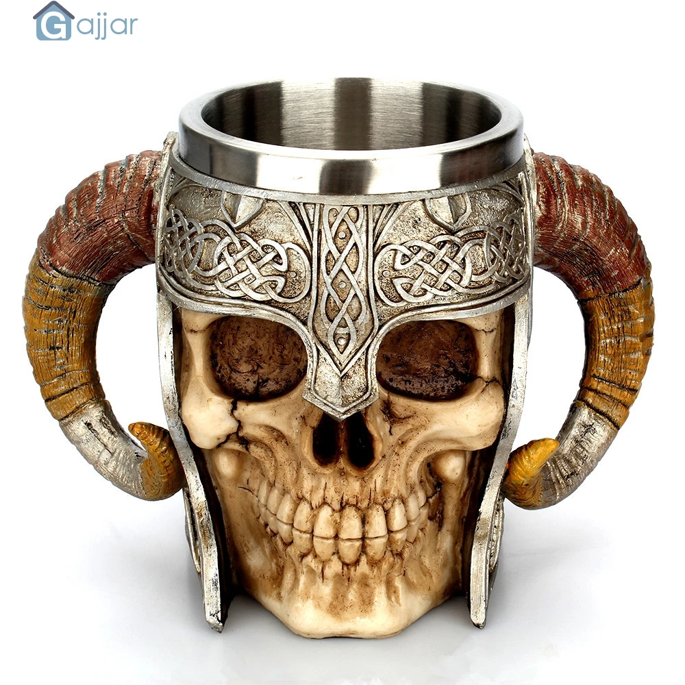 Домашние чашки для воды 3D кофейная кружка ударный воин Танкард Viking Череп Двойная