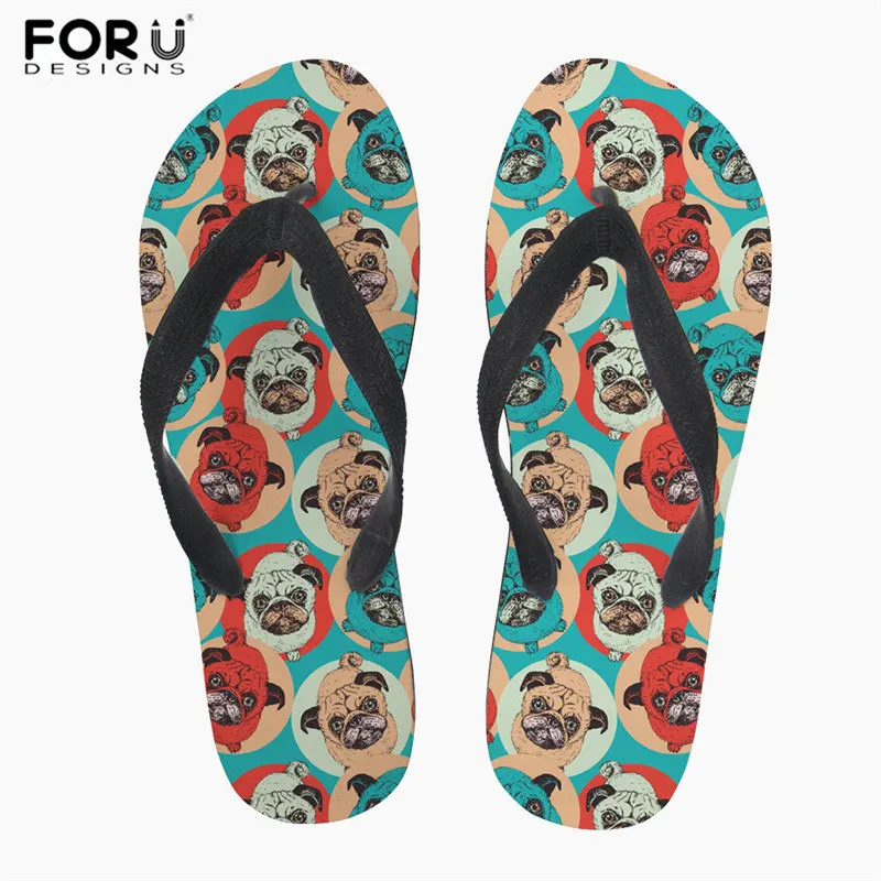 FORUDESIGNS/мужские шлепанцы летние пляжные вьетнамки милая собака мопс печать мягкие плоские сандалии мужские Нескользящие домашние шлепанцы - Цвет: Z4377AB