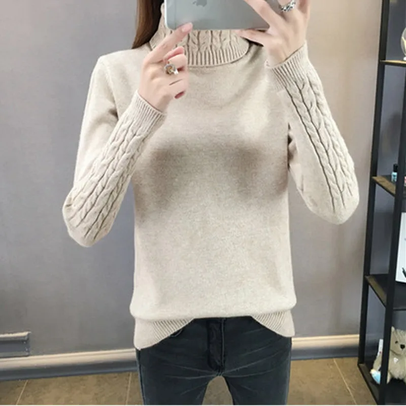 YAGENZ Autumn Winter Knit Sweater Women Loose Twist pullover Warm Turtleneck Female Long sleeve Slim Bottoming Shirt 217 | Женская