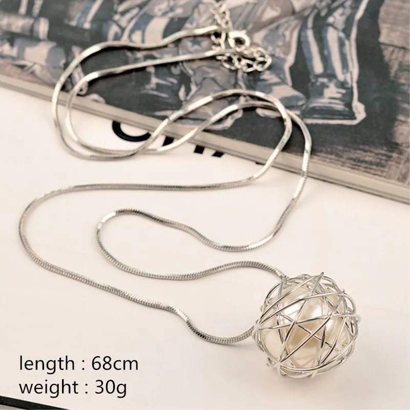 JYA модная женская жемчужная подвеска ожерелье с серебряной проволокой Птичье гнездо окруженная Длинная цепочка под свитер ожерелье женское ювелирное изделие