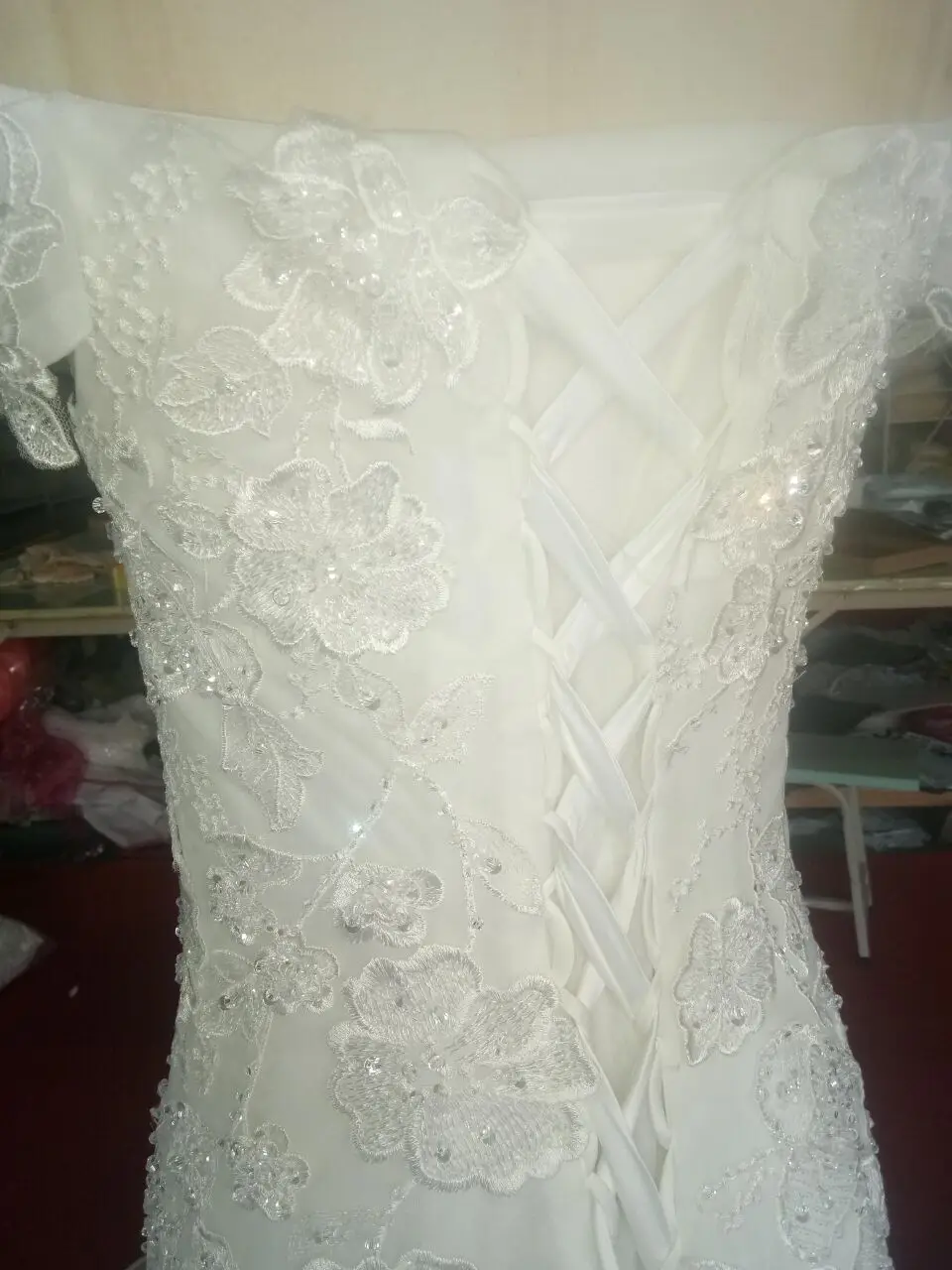 Clearance Sexy short sleeves Boat neck Wedding Gowns with mermaid Lace Bead instock ivory Romantic bride dress | Свадьбы и торжества