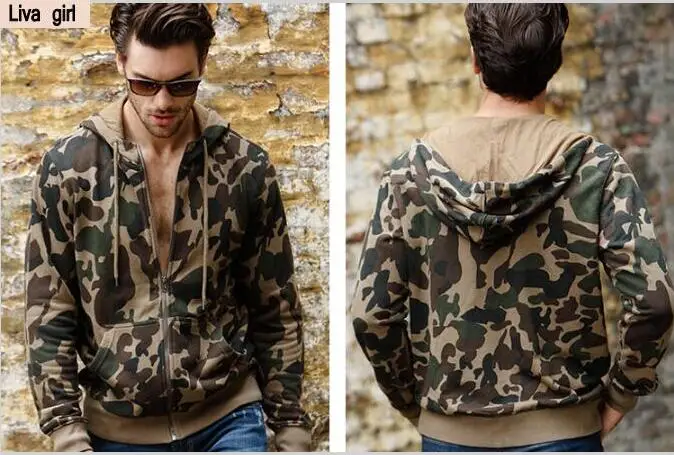 2017 новый высокая лидер green мужская с капюшоном Толстые камуфляж мода Тонкий