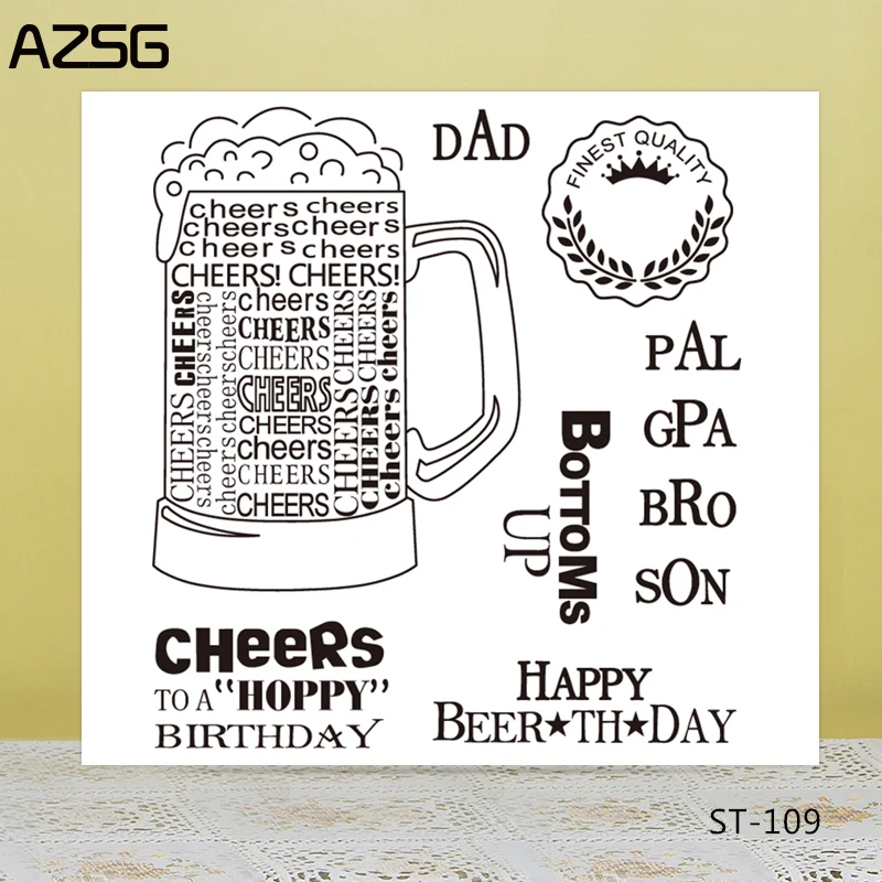 AZSG пиво стиль Cheers на день рождения четкие штампы/уплотнения для DIY Скрапбукинг/изготовление карт/украшение для альбома Силиконовая печать ремесла