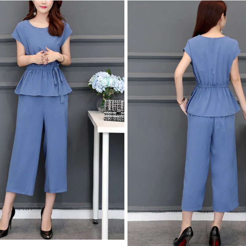 2020 Летний Новый женский костюм большого размера шифоновый плиссированный топ с