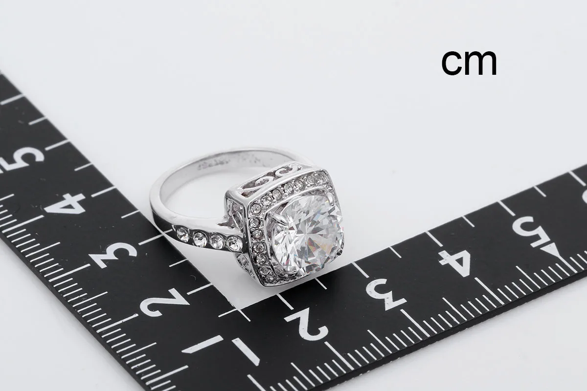 Большой круглый CZ камень с кристаллами белого золота обручальное кольцо подарок