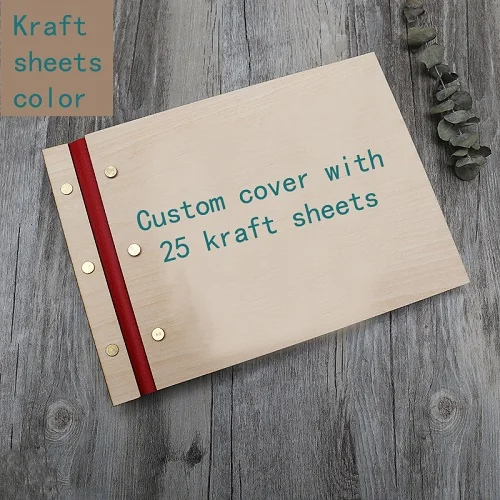 25pcs Kraft sheets Деревенская Выгравированная деревянная Свадебная Гостевая книга, Заказная деревянная Свадебная Гостевая книга памяти, персонализированный знак в альбоме - Цвет: 25pcs Kraft sheets