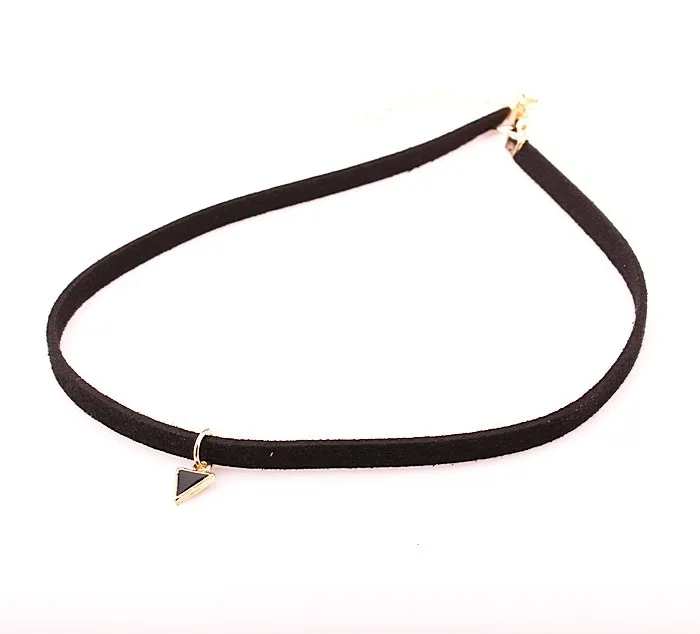 2021 Hot Faux Leather Choker Fashion Simple Black Velvet Rope Triangle False Collar Chocker Necklace for women collier Bijoux | Украшения и