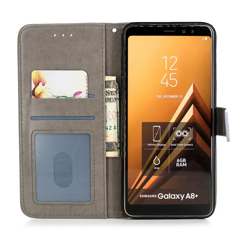 Блеск кожаный чехол с откидывающейся крышкой для samsung Galaxy A8 Plus A6 2018 Bling телефона A3