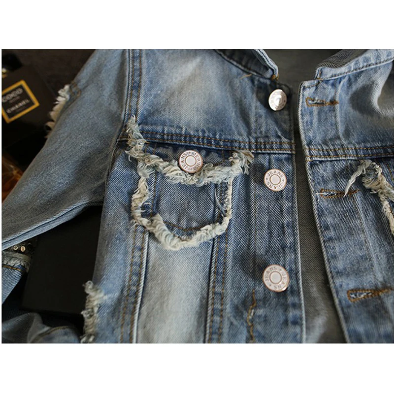 2019 весенне-осенняя джинсовая куртка для девочек 3-12 лет модная красивая Джинсовая