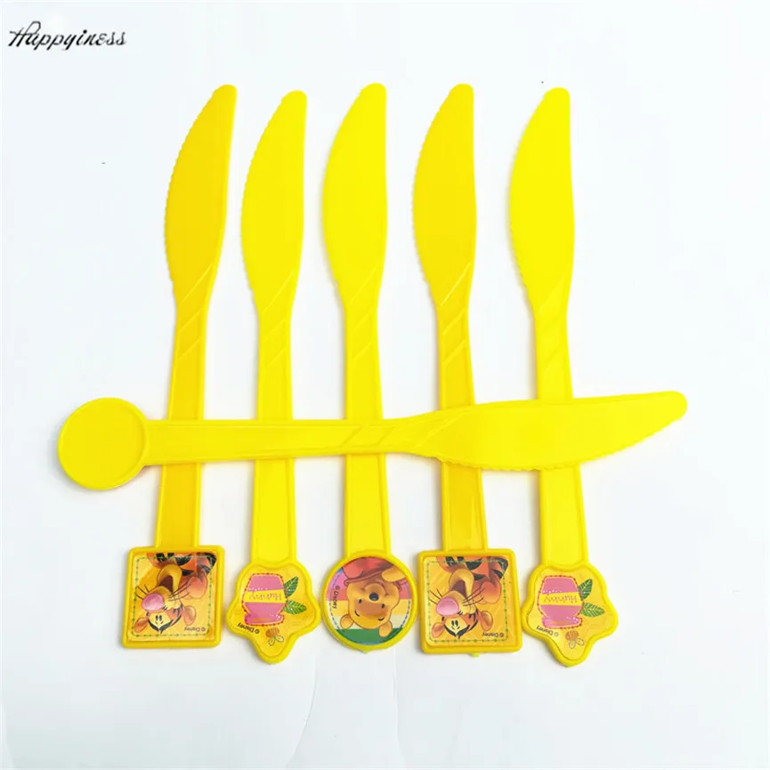 6 шт./лот Винни Пух вечерние поставки одноразовые Пластик ножи вилки ложки дети