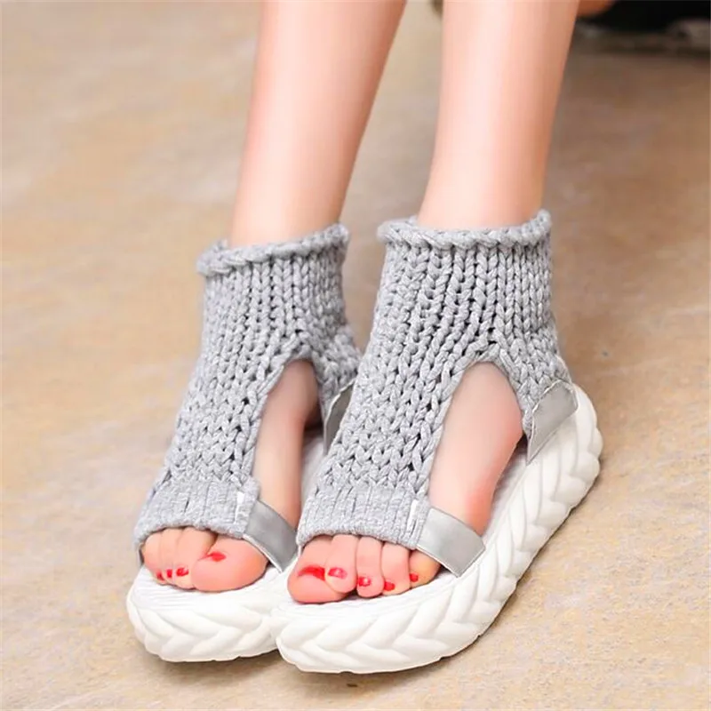 

2020 new summer student knitting yarn fashion casual ladies sandals