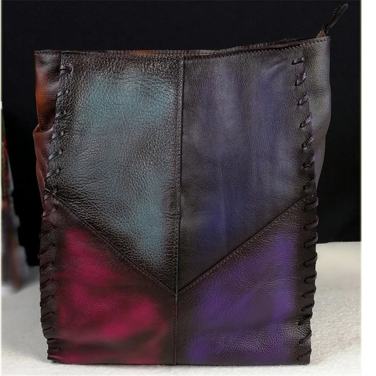 New High Quality Genuine Leather Backpacks Colorful Women Vintage Students Bag Female Handmade Leather School Bags