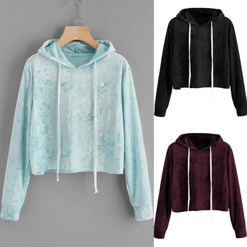 Женская толстовка с длинным рукавом джемпер капюшоном бархатная блузка теплые