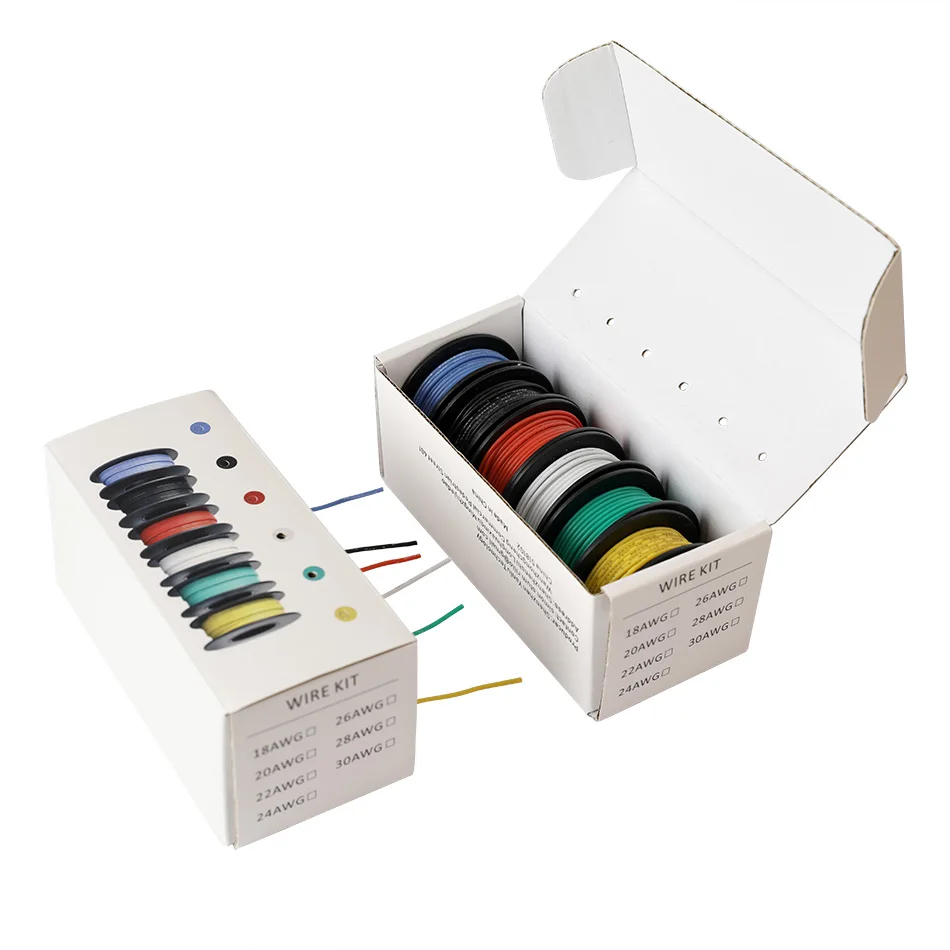 

54m/box 177ft Hook-up Stranded Wire 26 AWG UL3239 Flexible Silicone Wire Rubber Insulated Tinned Copper 3000V 6 Colors 9m/color