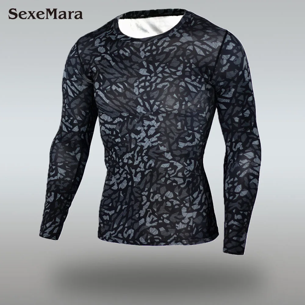 Only T-shirt Новинка, камуфляжные кальсоны, спортивный костюм для мужчин, компрессионный, для бега, для спортзала, одежда для фитнеса, Кроссфит, комплект, Мужская Рашгард, термобелье - Цвет: Only T-shirt