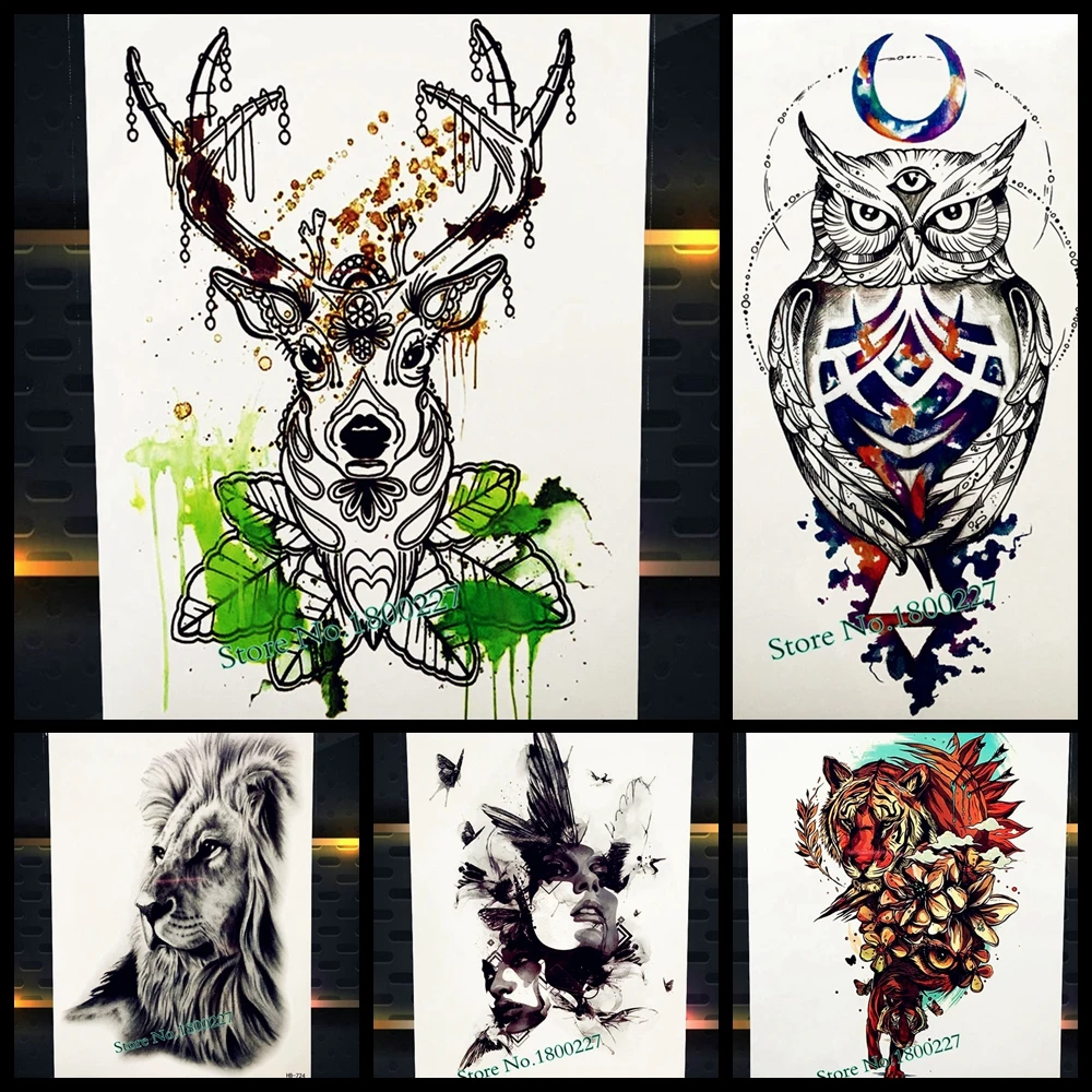 Новое поступление временная тату наклейка с акварелью лосям оленем телом