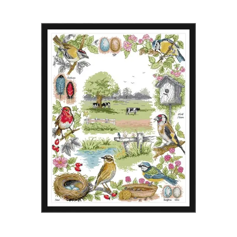 

Joy Sunday Birds On The Flowers Aida 14ct Cross Stitch Printed Animal 11ct Canvas Embroidery DMC Kit DIY Handmade Needlework Set