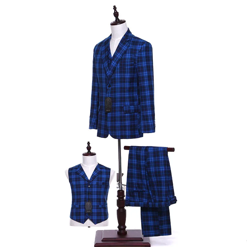 Шерстяные синие твидовые мужские классические костюмы облегающие свадебные для