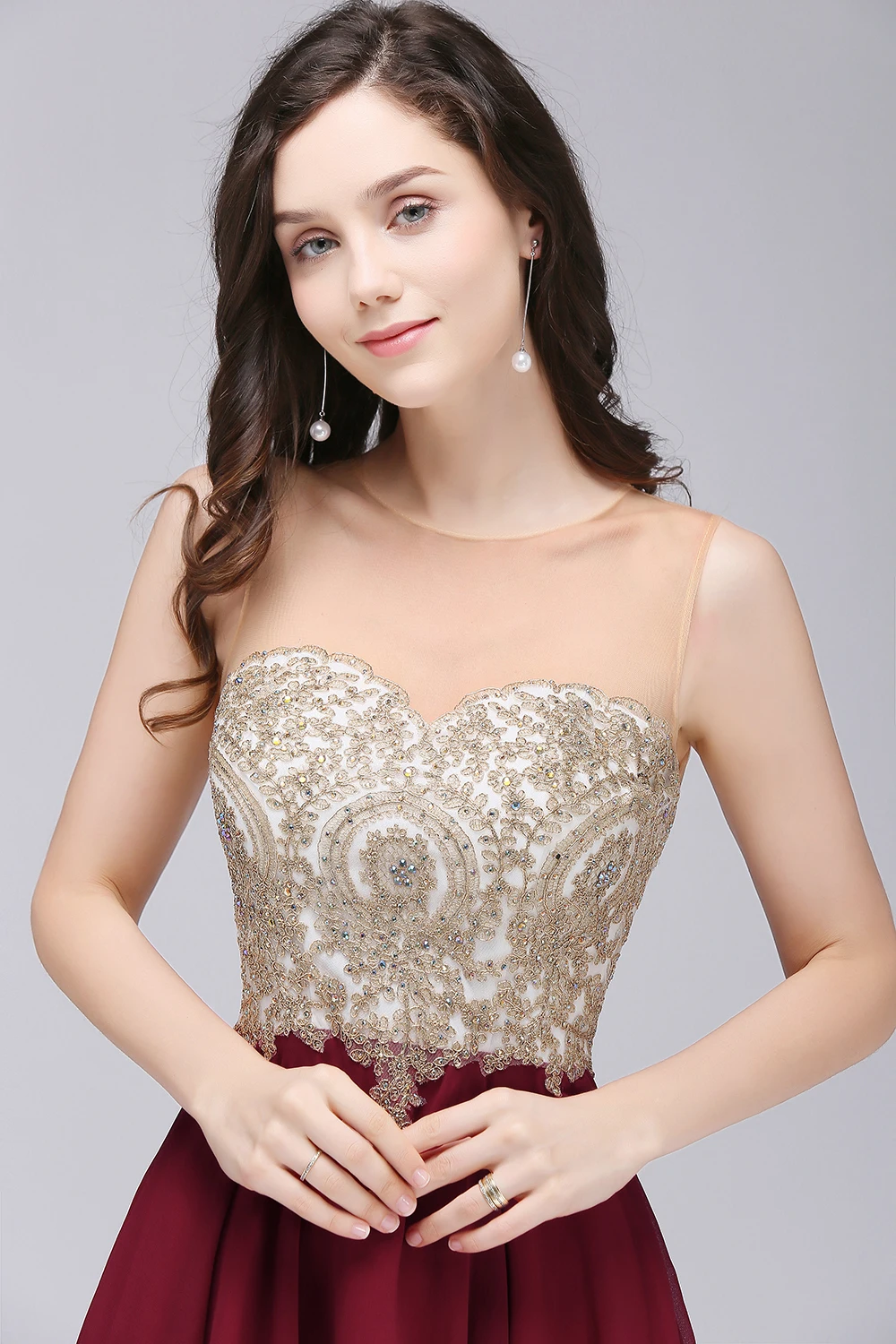 Vestido de Festa Curto Элегантное Бордовое Кружевное Короткое Вечернее Платье Дешевые Платья Для Выпускного Вечера C Аппликацией Из Шифона
