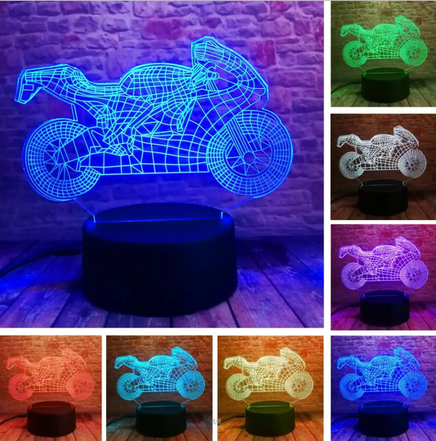 Motorcycle 3 Светодиодный ночник художественный Декор 3D мотоцикл 7 цветов градиентный ночник спальня спальный детский подарок на день рождения иллюзия Лампа - Испускаемый цвет: Motorcycle 3