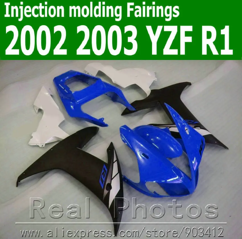 

100% Injection molding fairings set for YAMAHA 2002 2003 YZF R1 white blue black plastic fairing kit 02 03 JK96 +7 gifts