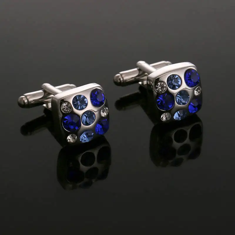Высокое качество Мужские Запонки серебряное покрытие Синий CZ горный хрусталь