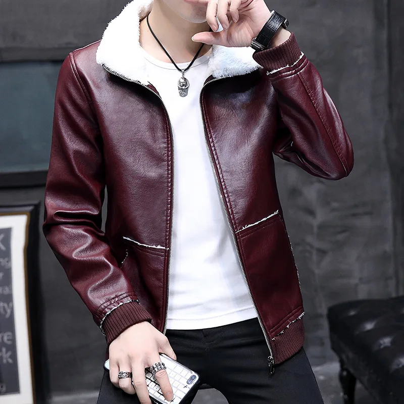 Куртка мотоциклетная китайского стиля осенне-зимняя кожаная с ворсом для мужчин 2019 года плюс размер.