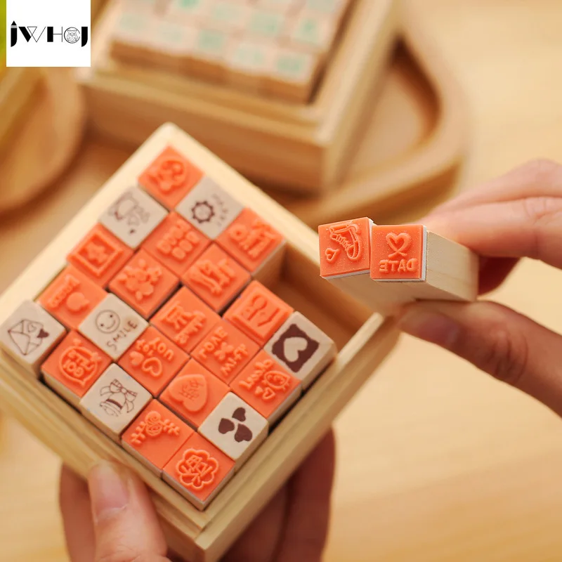 25 шт./компл. Мини милый дневник деревянный резиновый штамп подарочная коробка